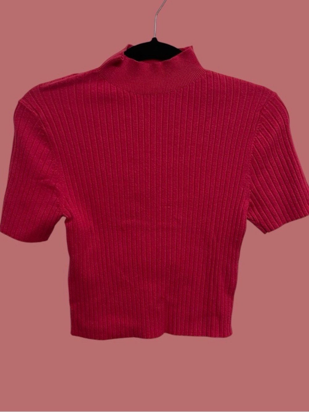 a new day Ribbed Mock Neck Crop Top - Berry Red